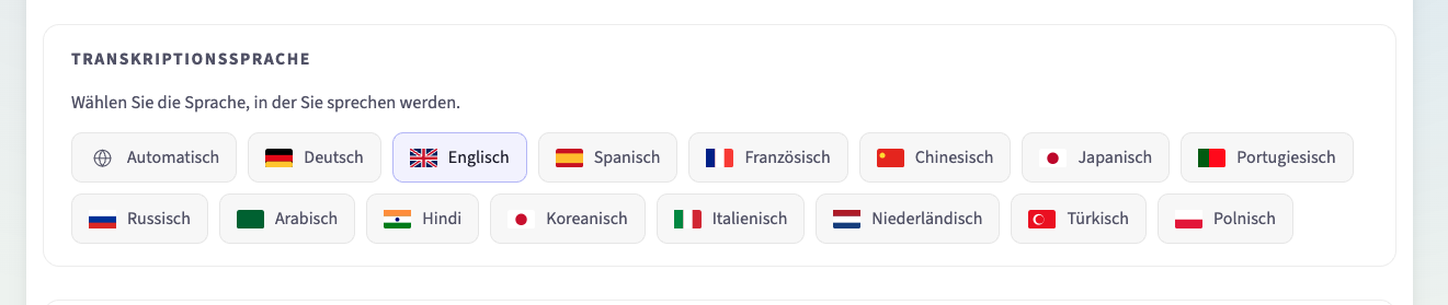 Sprache der Transkription wählen